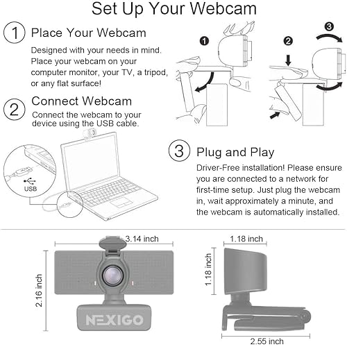 NexiGo N60 1080P Webcam with Microphone, Software Control & Privacy Cover, USB HD Computer Web Camera, Plug and Play, for Zoom/Skype/Teams, Conferencing and Video Calling